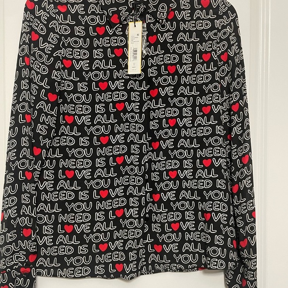 Alice + Olivia Black Blouse with Red Heart Print